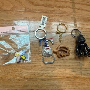 4 assorted items Keychain, shoe charm, bottle opener